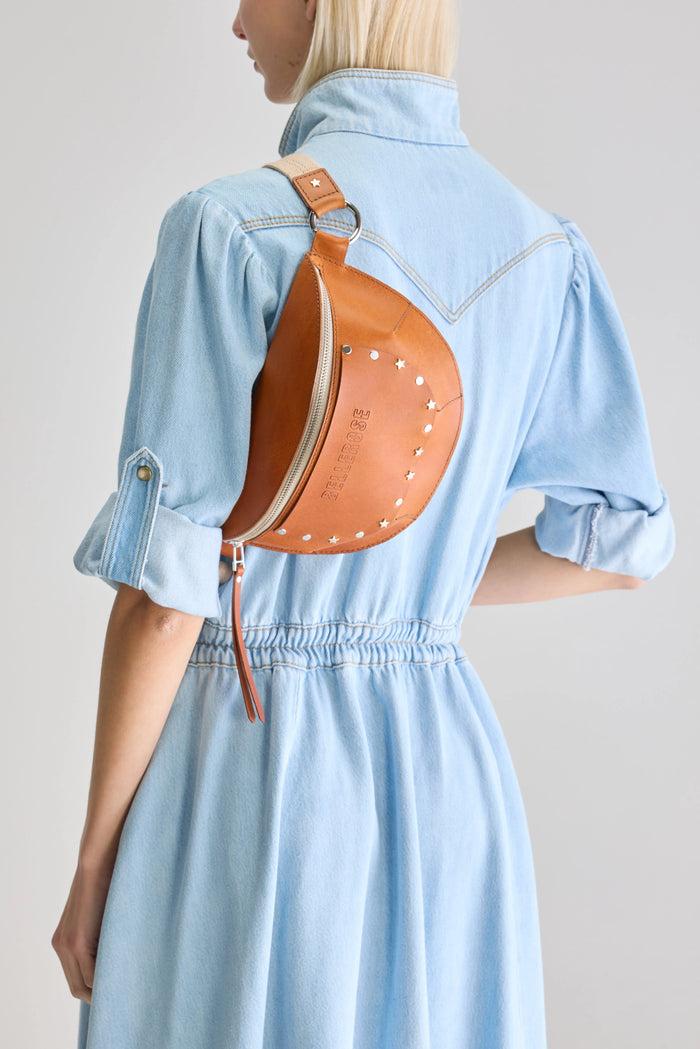 Bellerose Sac Bandoulière Clouté Cuir Marron Pour Femmes