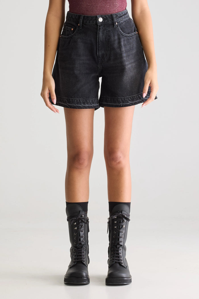 Bellerose Short Boyfriend En Denim Noir Pour Femmes