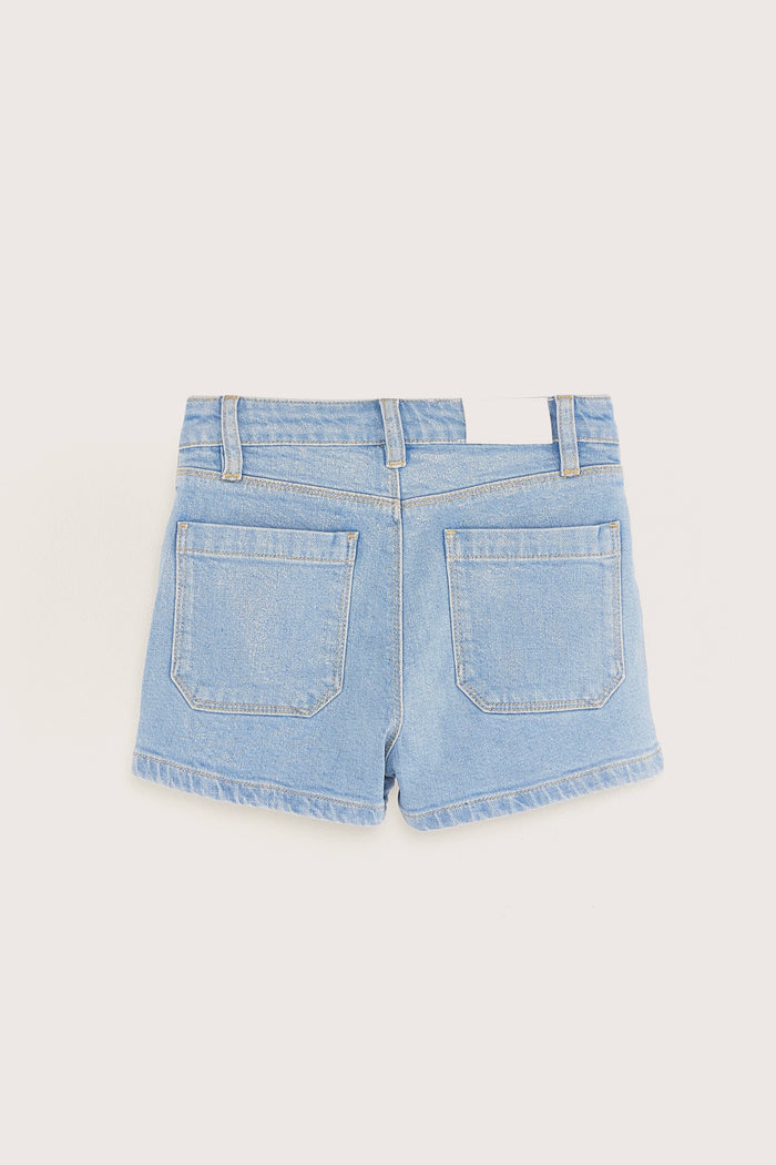 Bellerose Short En Jean Argenté Taille Haute Pour Filles