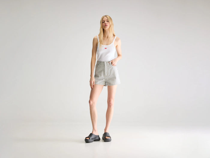 Bellerose Short Taille Haute en Denim Rayé Pour Femmes