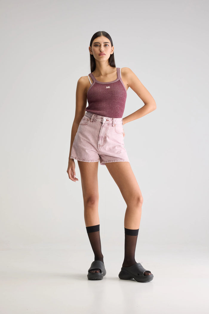 Bellerose Short Taille Haute En Denim Rose Pour Femmes