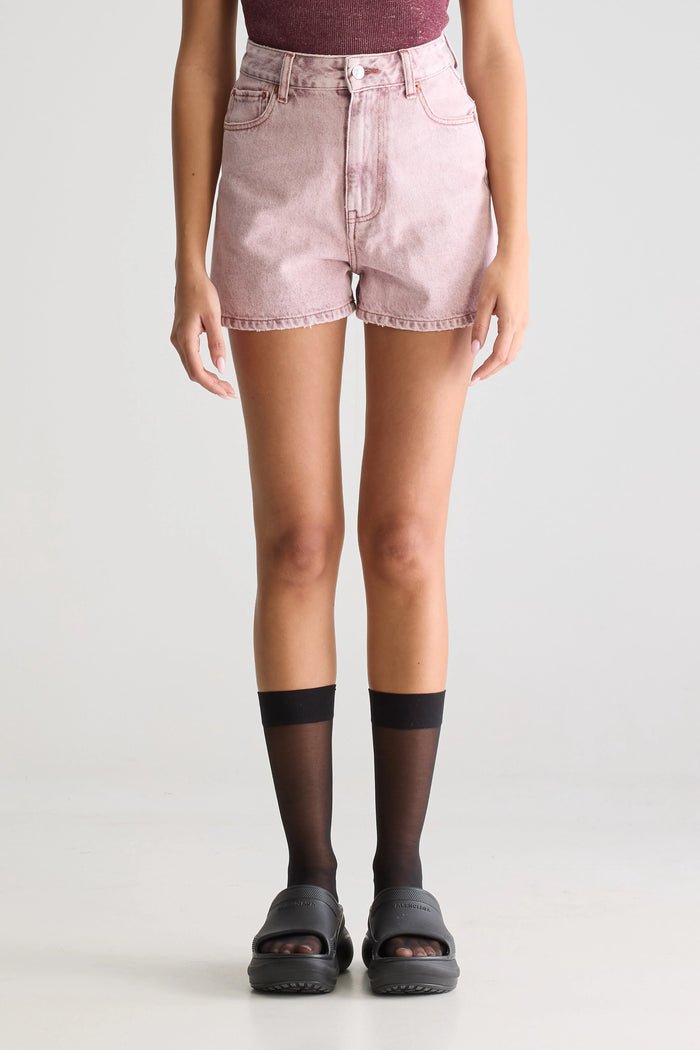 Bellerose Short Taille Haute En Denim Rose Pour Femmes