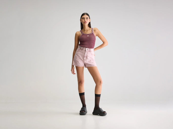 Bellerose Short Taille Haute En Denim Rose Pour Femmes
