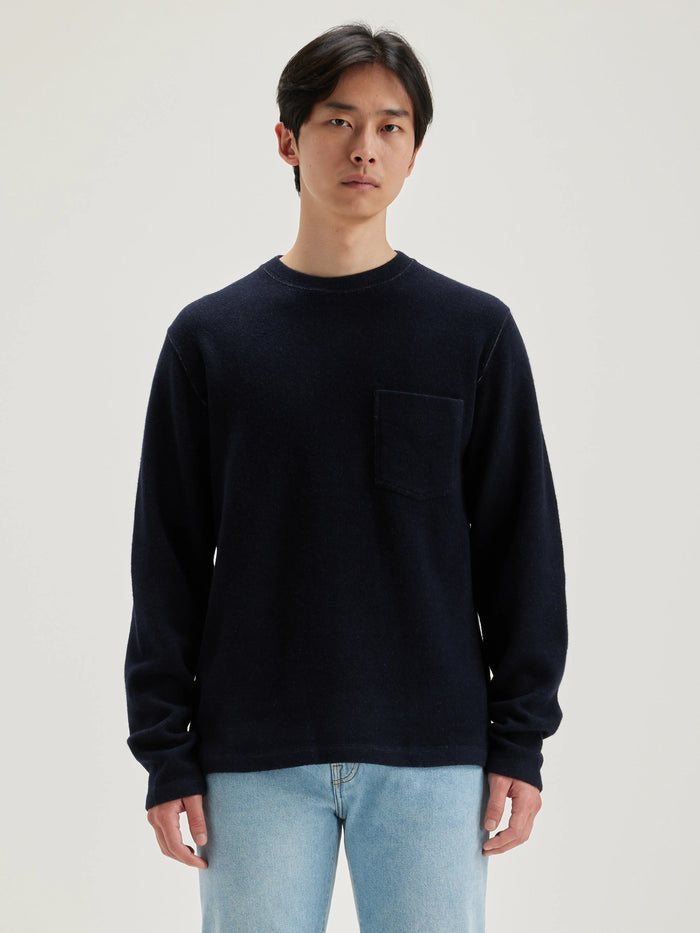 Bellerose Sweatshirt Col Rond Bleu Marine Pour Hommes