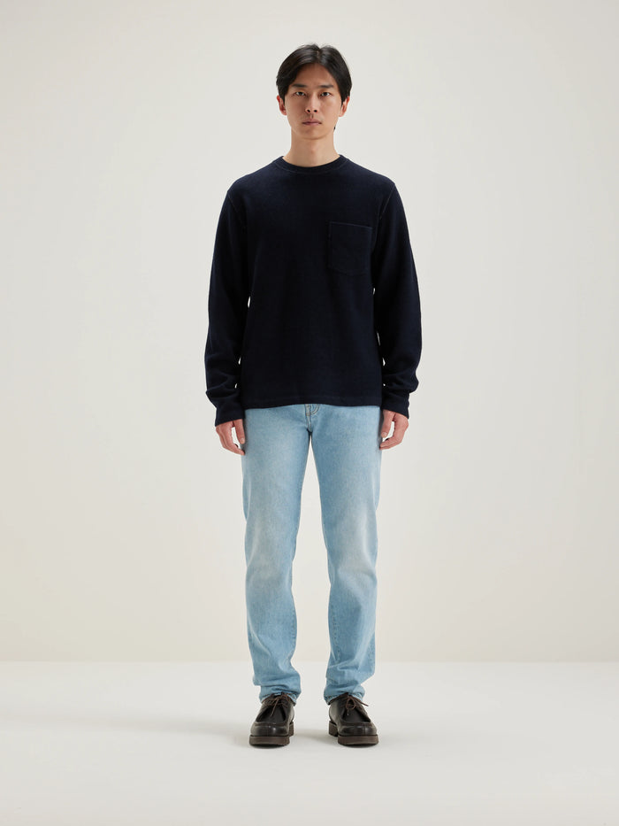 Bellerose Sweatshirt Col Rond Bleu Marine Pour Hommes