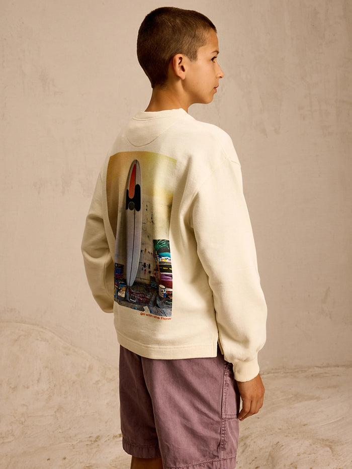 Bellerose Sweatshirt Col Rond Graphique Crème Pour Garçons