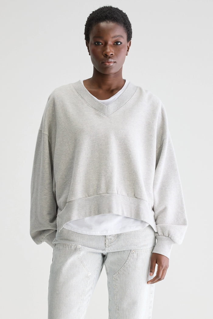 Bellerose Sweatshirt Cropped Col En V Gris Pour Femmes