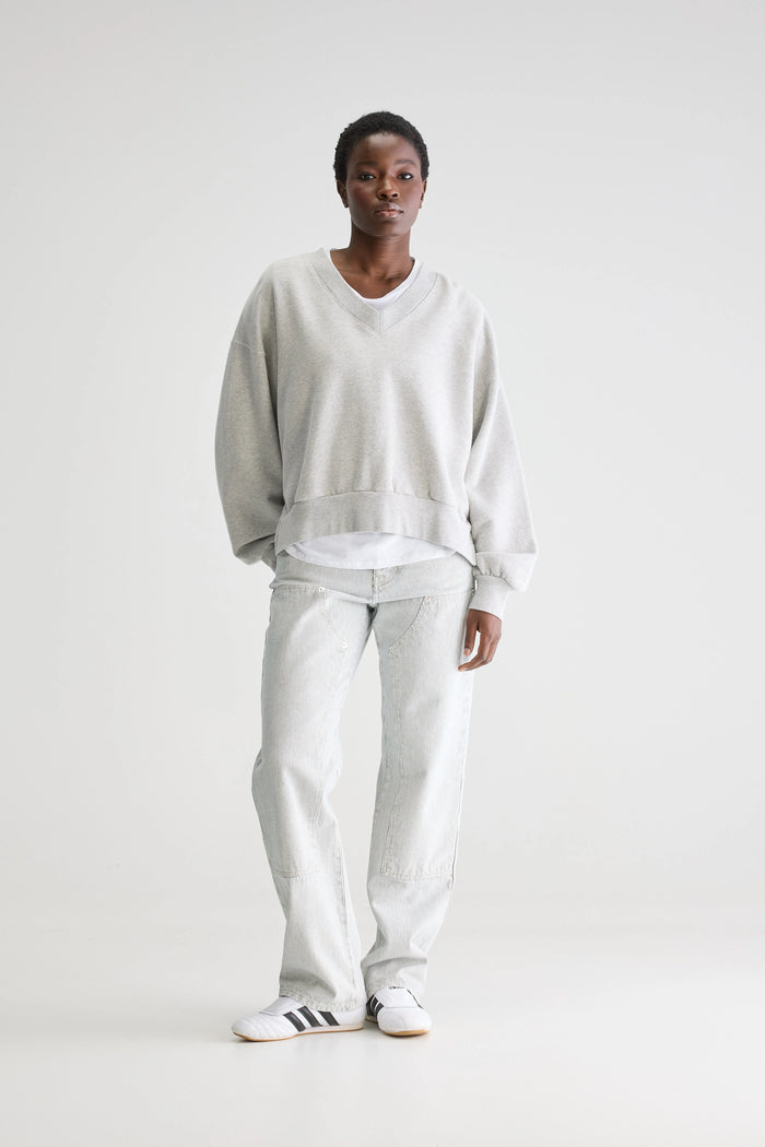 Bellerose Sweatshirt Cropped Col En V Gris Pour Femmes