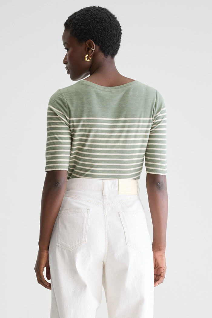 Bellerose T-shirt Manches Courtes Rayé Vert Pour Femmes