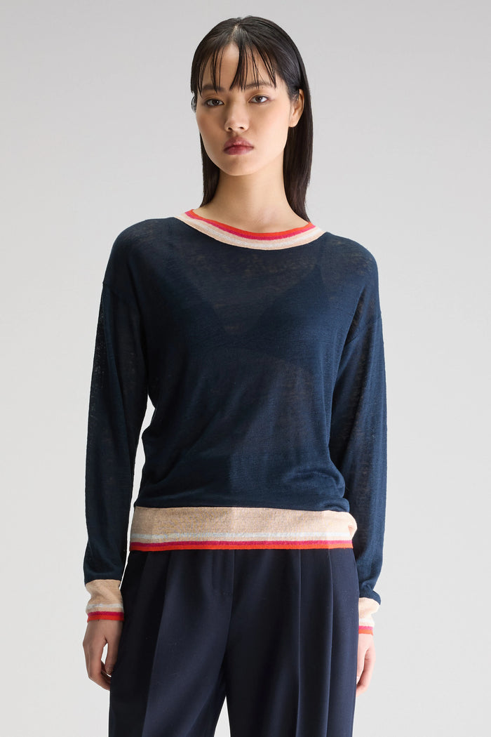 Bellerose T-shirt Manches Longues Rayé Bleu Pour Femmes