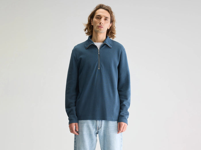 Bellerose T-shirt zippé bleu à manches longues pour homme
