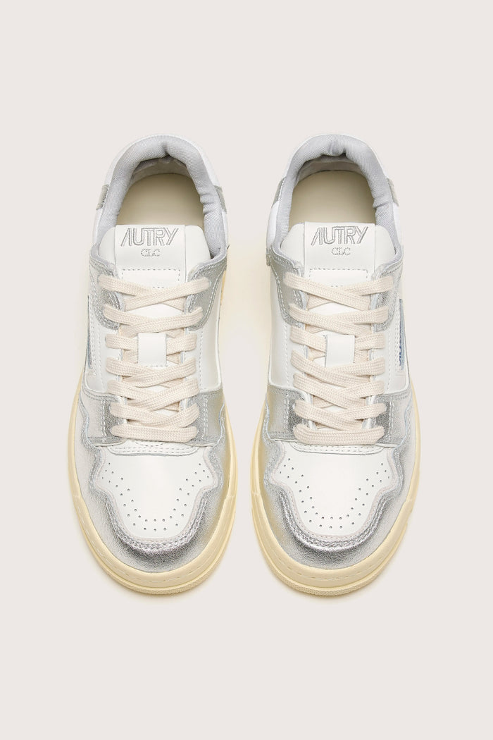 Autry Autry CLC Low Sneaker En Cuir Ton Argenté