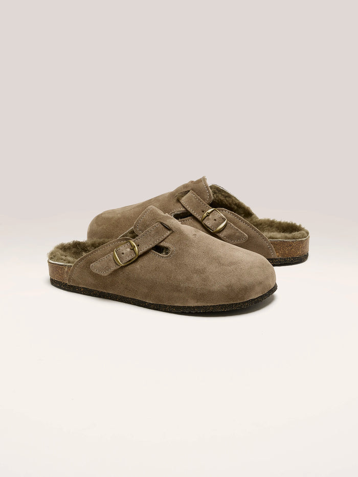 Bosabo Bosabo Sabots En Velour Taupe Pour Femmes