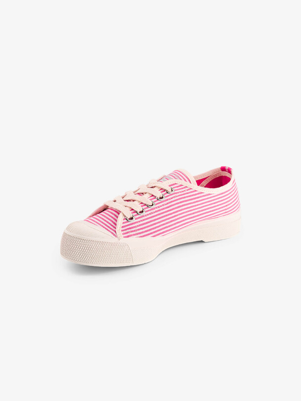 Bensimon TENNIS ROMY B79 FEMME SMALL STRIPES Tennis à Lacet Basses à Rayures Femme Fushia BENSIMON