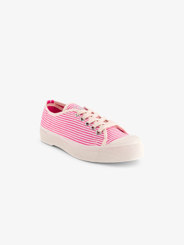 Bensimon TENNIS ROMY B79 FEMME SMALL STRIPES Tennis à Lacet Basses à Rayures Femme Fushia BENSIMON