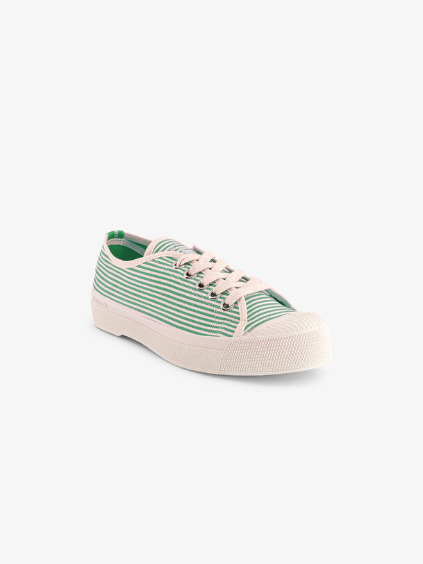 Bensimon TENNIS ROMY B79 FEMME SMALL STRIPES Tennis à Lacet Basses à Rayures Femme Basilic BENSIMON