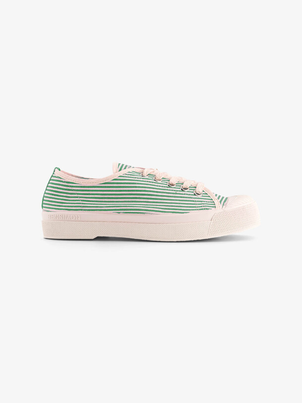 bensimon TENNIS ROMY B79 FEMME SMALL STRIPES Tennis à lacet basses à rayures femme Basilic BENSIMON