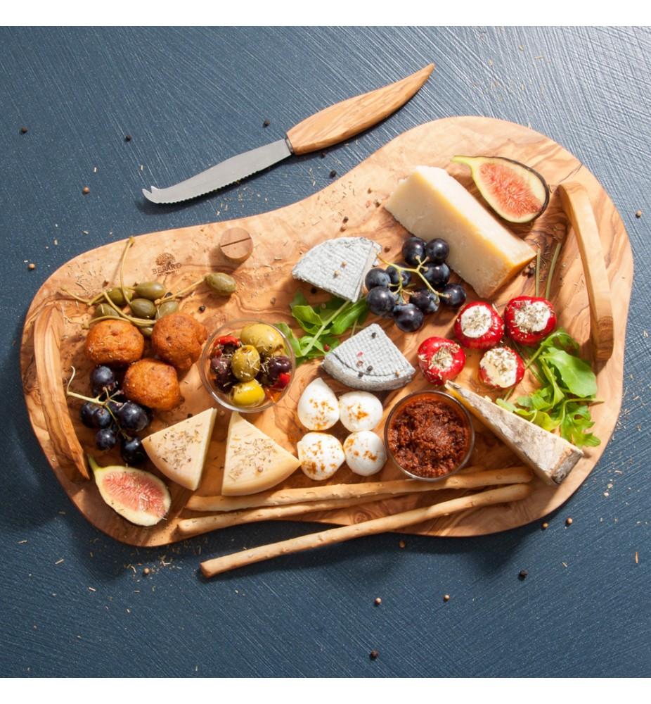 Bérard Plateau à Fromage En Bois D’olivier Et Fait Main Avec Couteau à Fromage Et Poignées Intégrées - 44 Cm