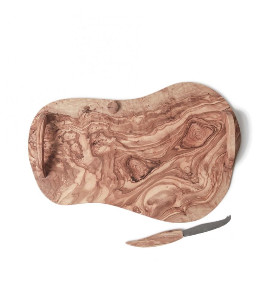 Bérard Plateau à Fromage En Bois D’olivier Et Fait Main Avec Couteau à Fromage Et Poignées Intégrées - 44 Cm