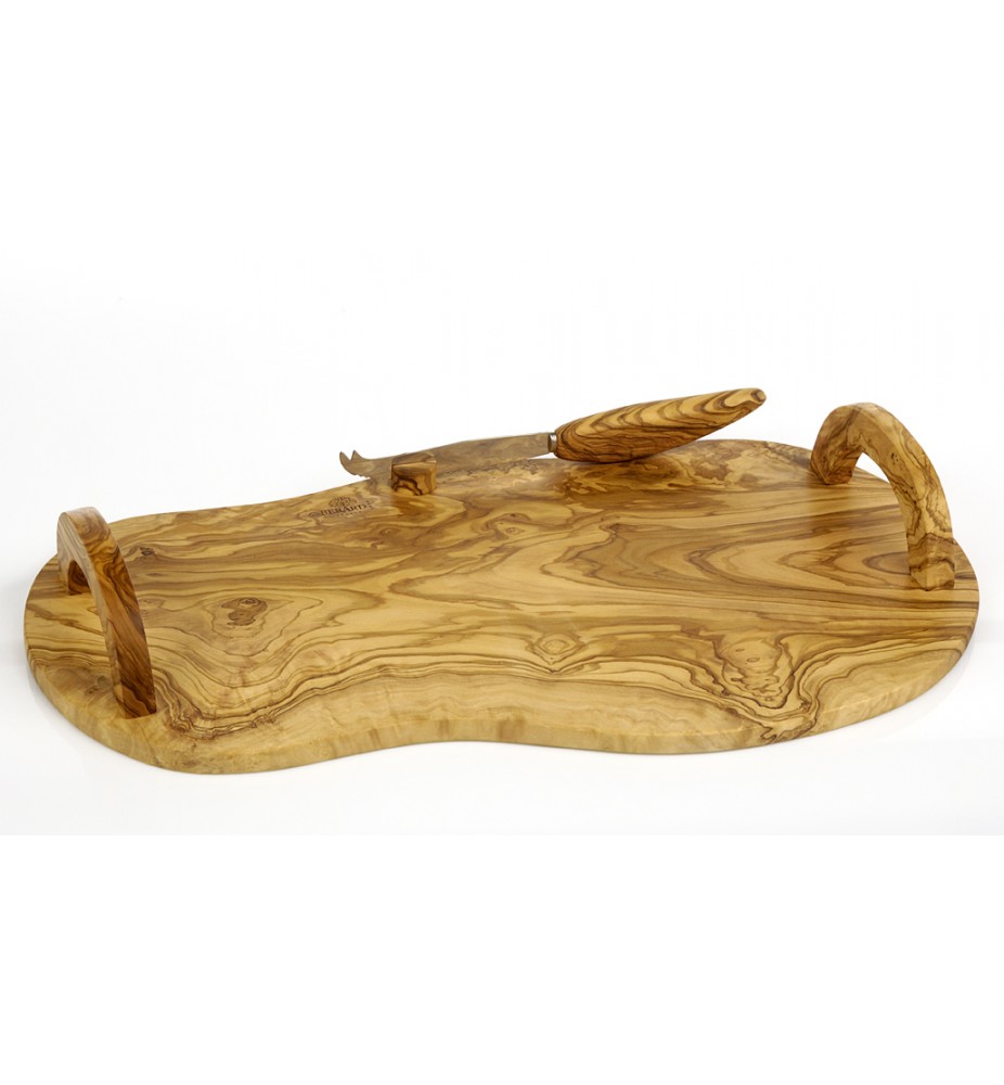 bérard Plateau fromage en olivier avec poignées et couteau