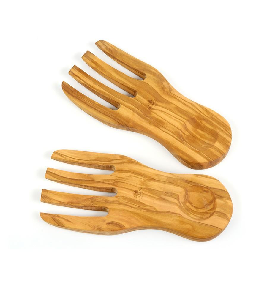bérard Set de 2 mains à salade en bois d’olivier et fait-main idéales salades et pâtes - 20 cm