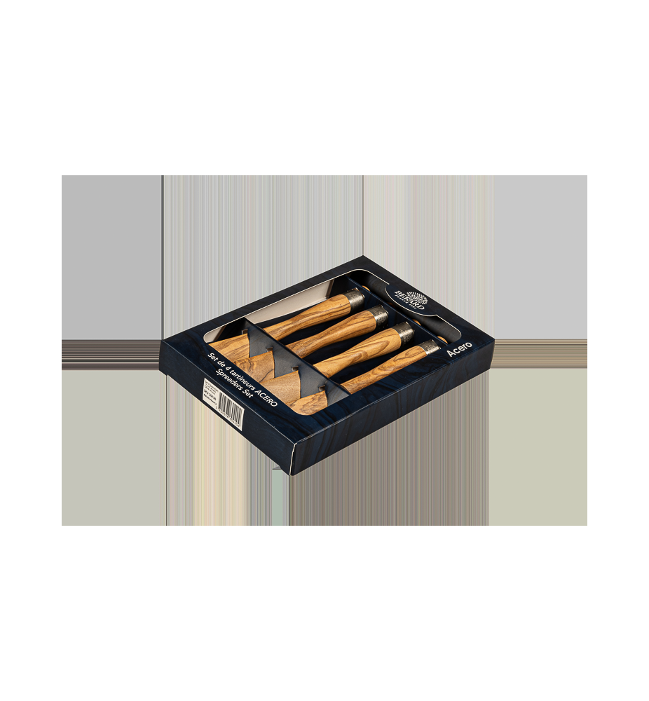 Bérard Set De 4 Couteaux à Tartiner Acero En Bois D’olivier Et Fait-main – 17 Cm