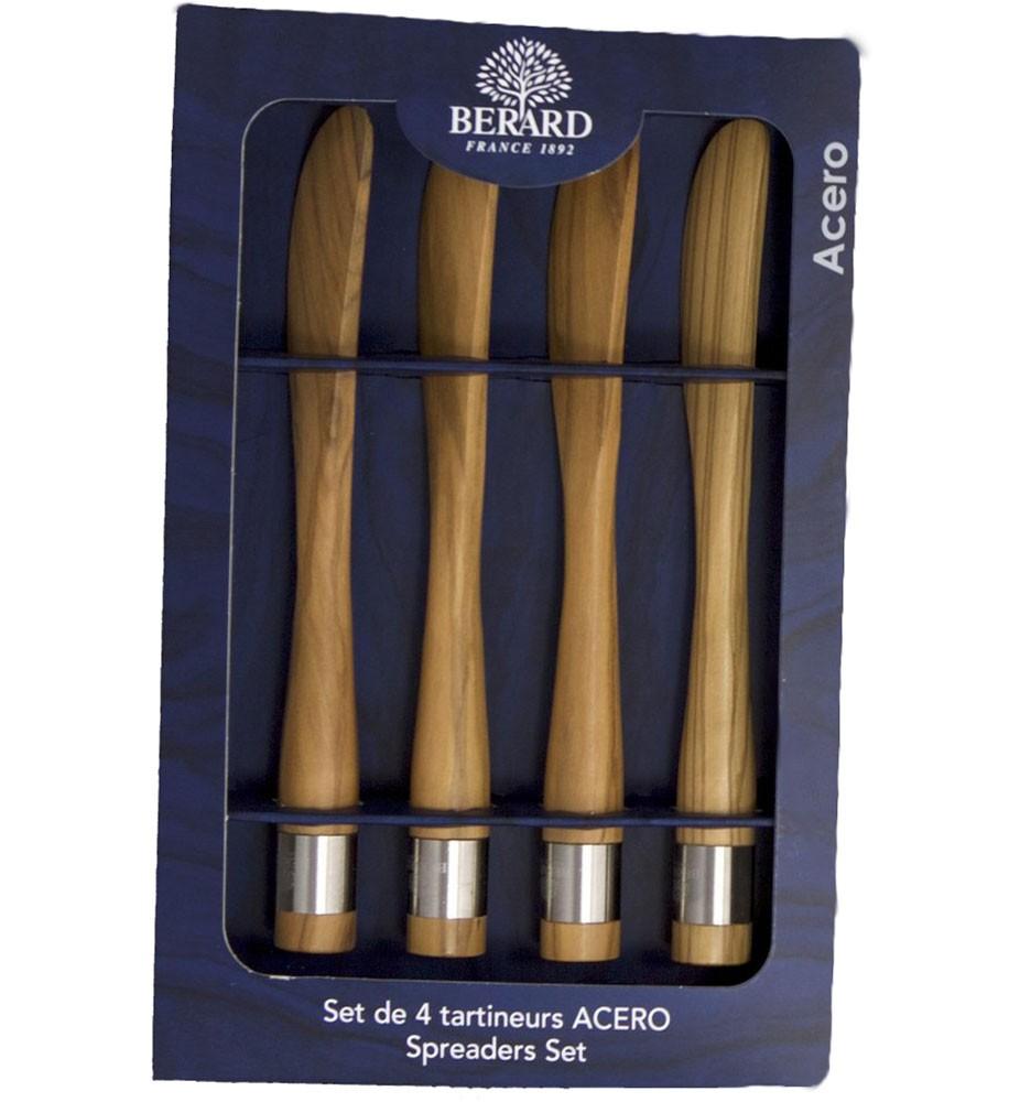 Bérard Set De 4 Couteaux à Tartiner Acero En Bois D’olivier Et Fait-main – 17 Cm