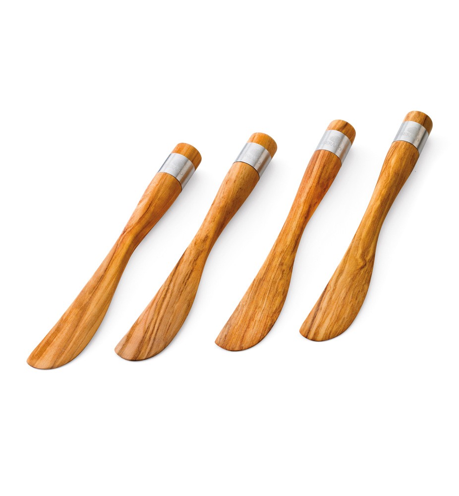 bérard Set de 4 couteaux à tartiner Acero en bois d’olivier et fait-main – 17 cm