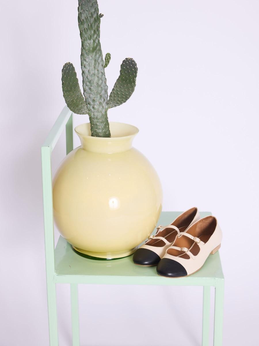 Berenice Ballerine OLIVA Ballerine En Cuir Beige Avec Bout Noir