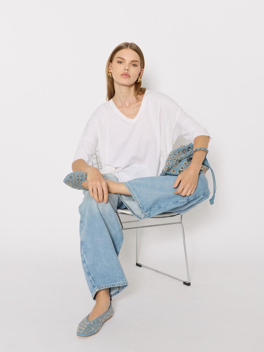 Berenice Ballerines plates ABALLERINA en denim bleu avec studs dorés