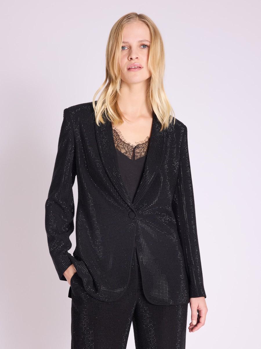 Berenice Blazer VELINDA Blazer Noir Droit à Strass