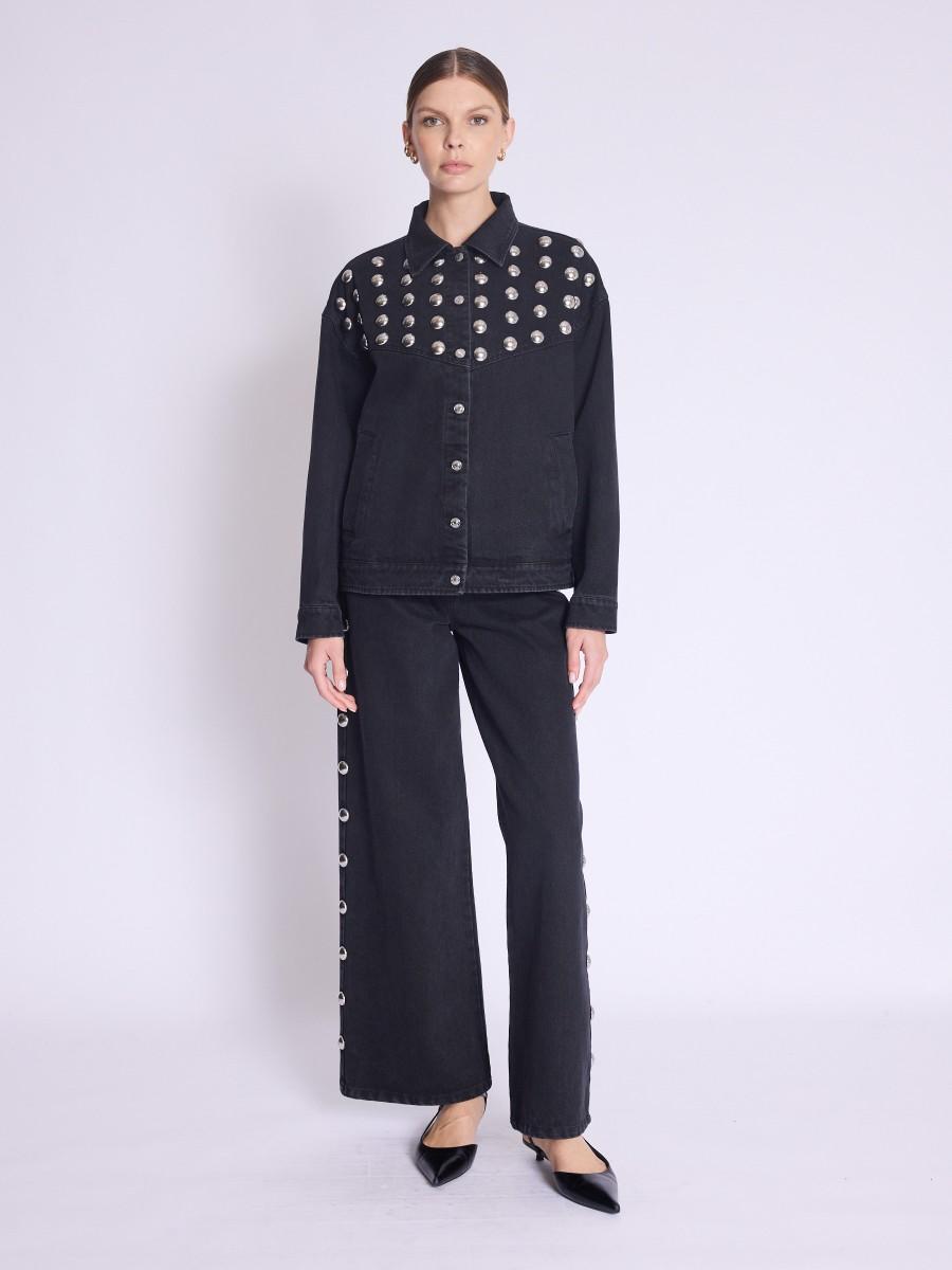 Berenice Jean MEMPHIS Jean Large Noir Avec Studs