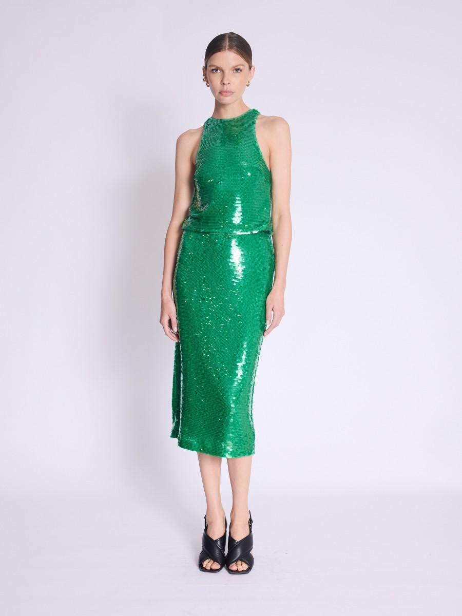 Berenice Jupe JAMY Jupe Longue à Sequins Verts