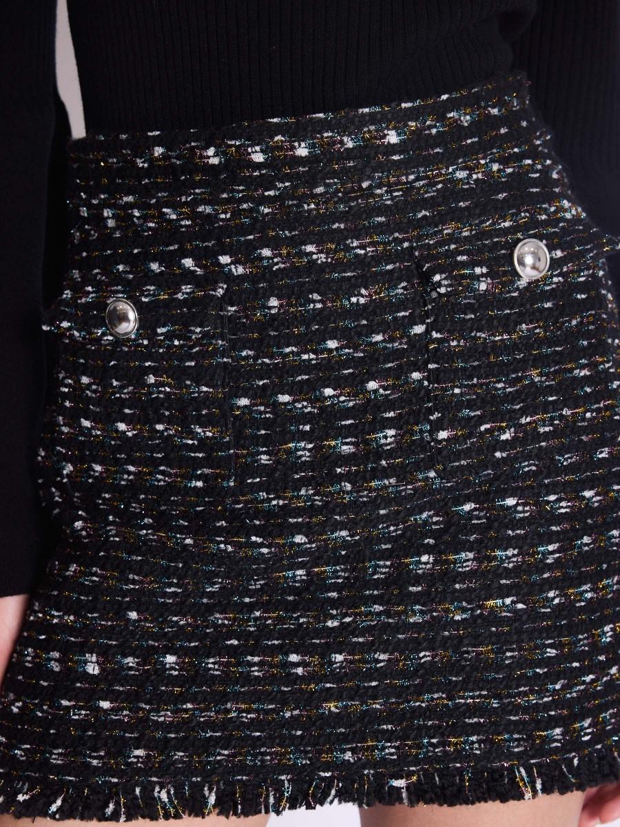 Berenice Jupe JIBIA Jupe Courte Noire En Tweed