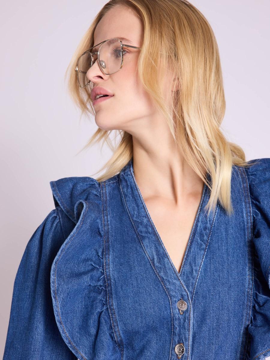 Berenice Robe REEM Robe En Jean Courte à Volants