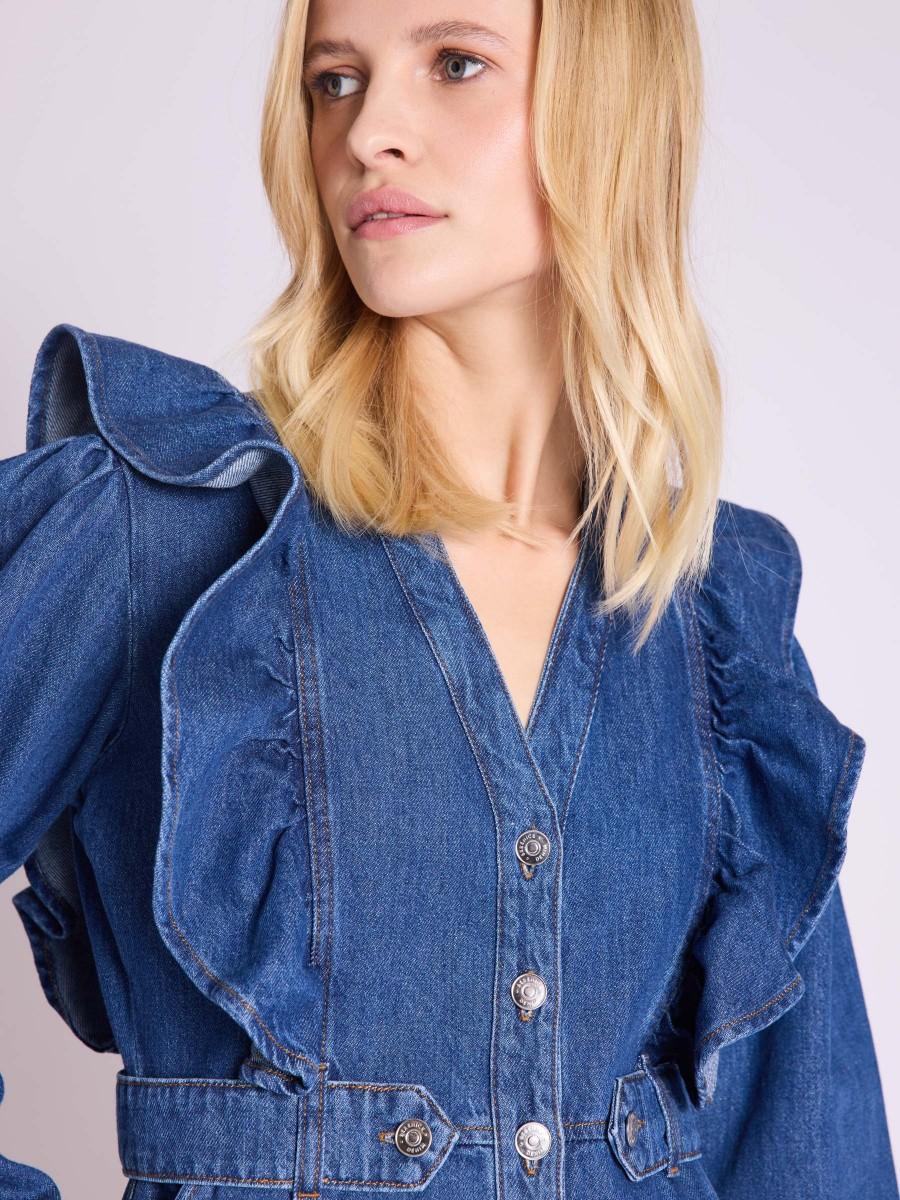 Berenice Robe REEM Robe En Jean Courte à Volants