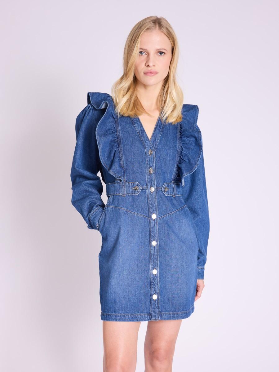 Berenice Robe REEM Robe en jean courte à volants Berenice Robe REEM Robe en jean courte à volants