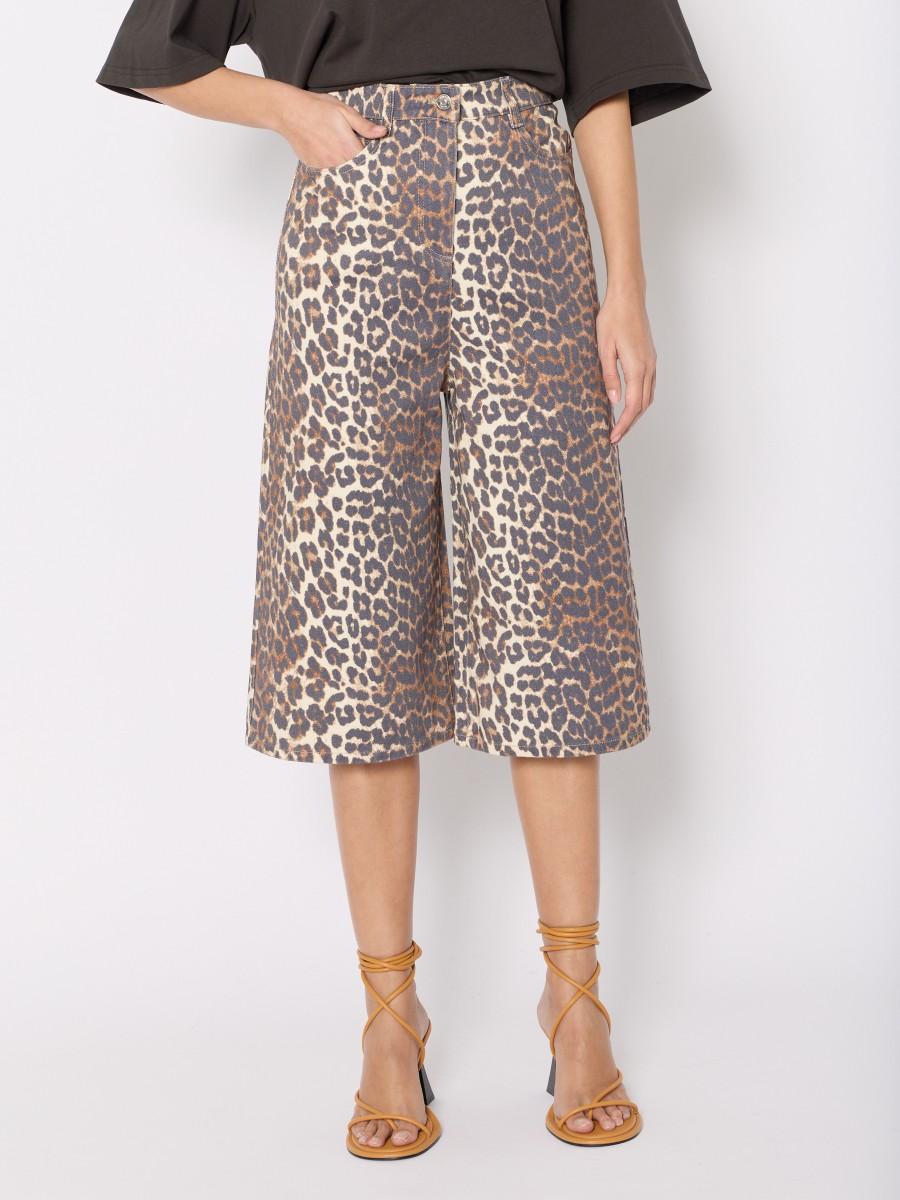 Berenice Bermuda PBARBADOS – Jean Coton Imprimé Léopard Coupe Large Taille Haute