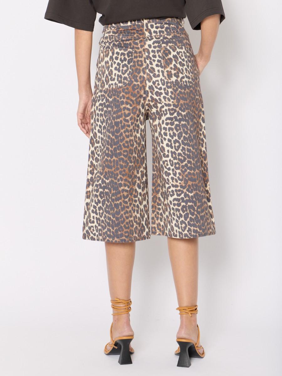 Berenice Bermuda PBARBADOS – Jean Coton Imprimé Léopard Coupe Large Taille Haute