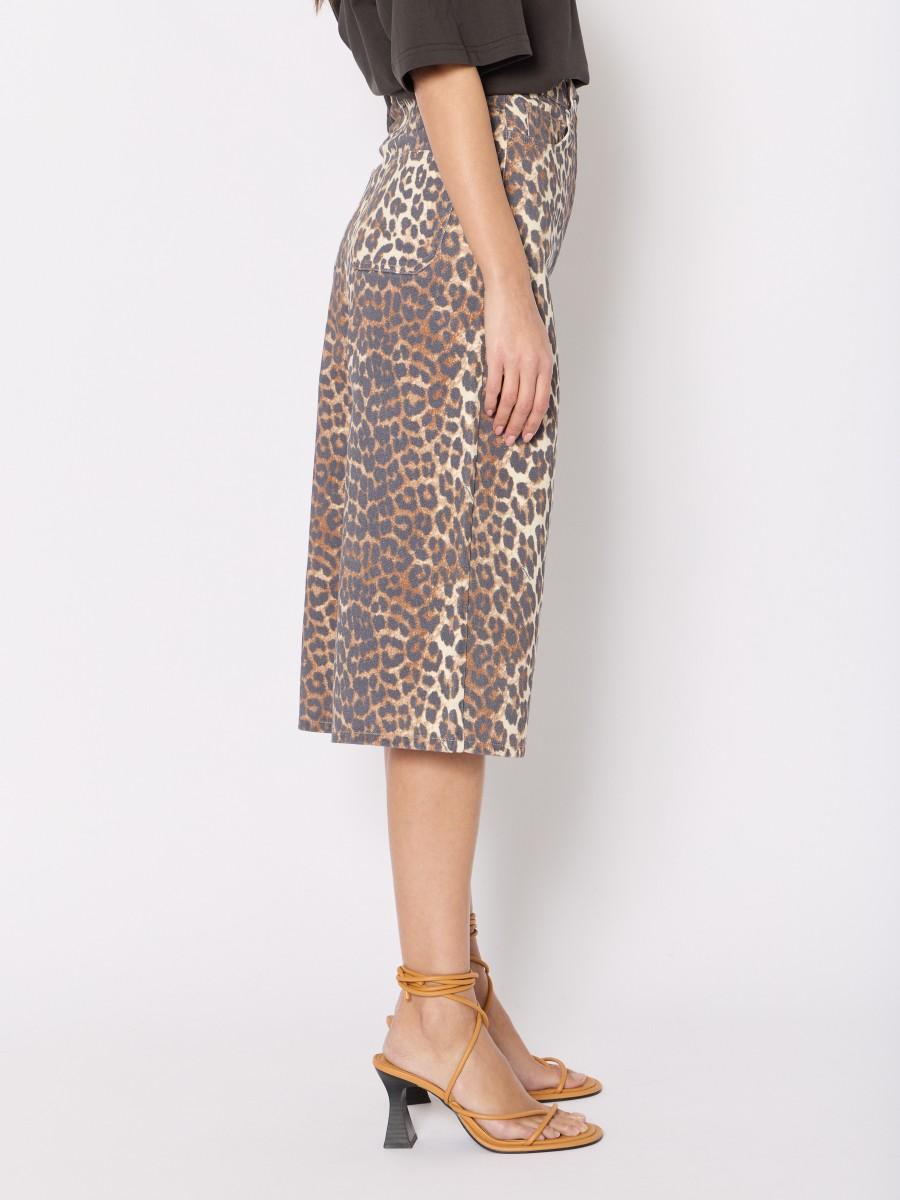 Berenice Bermuda PBARBADOS – Jean Coton Imprimé Léopard Coupe Large Taille Haute