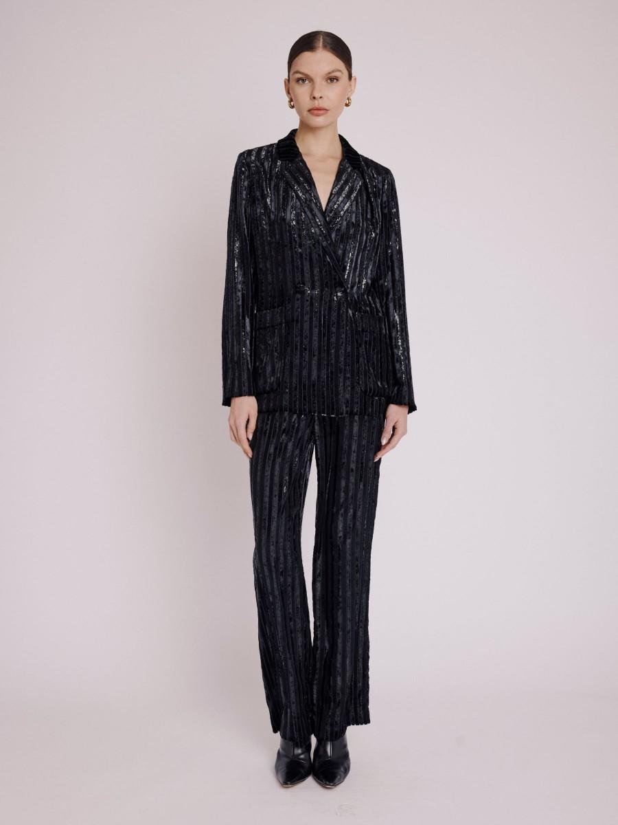 Berenice Blazer VALINDRA Blazer Droit En Velours Noir Avec Rayures En Lurex