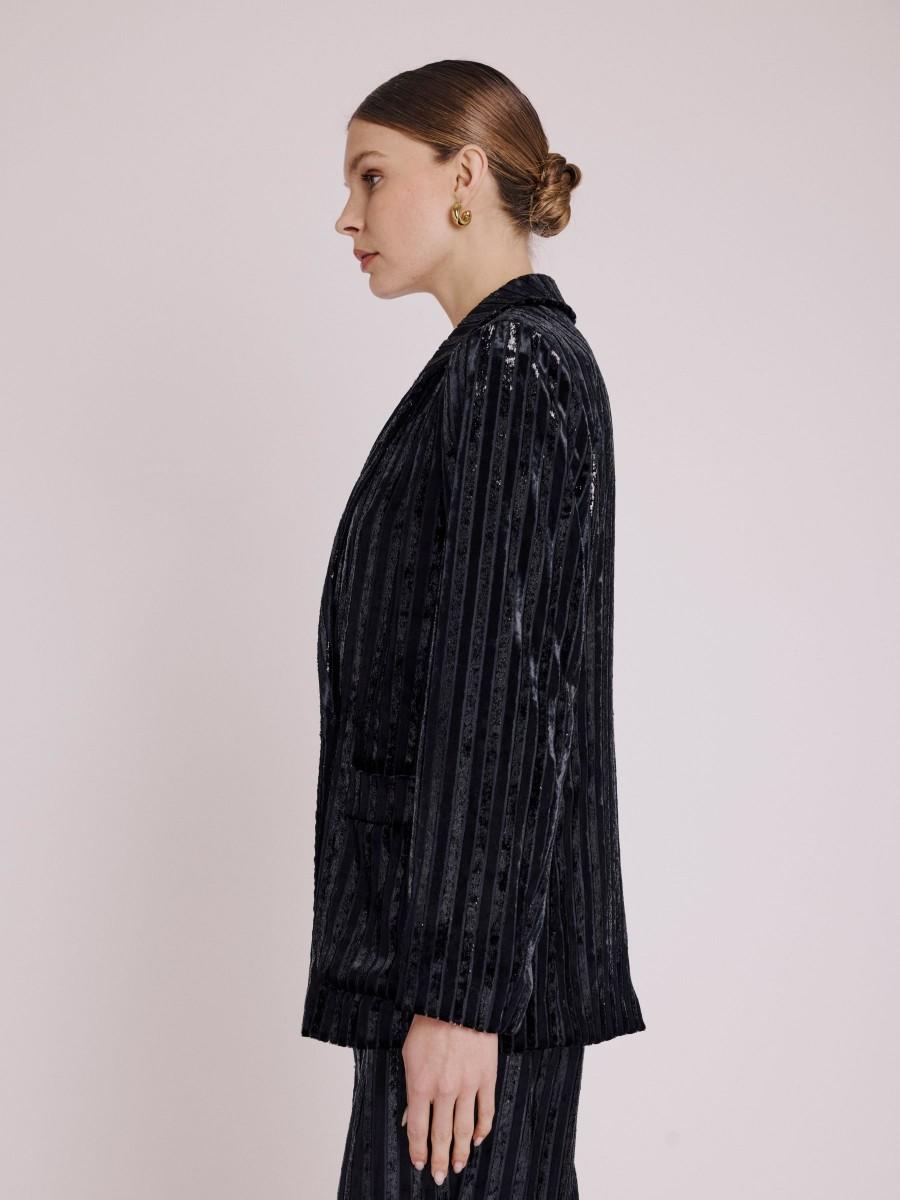 Berenice Blazer VALINDRA Blazer Droit En Velours Noir Avec Rayures En Lurex
