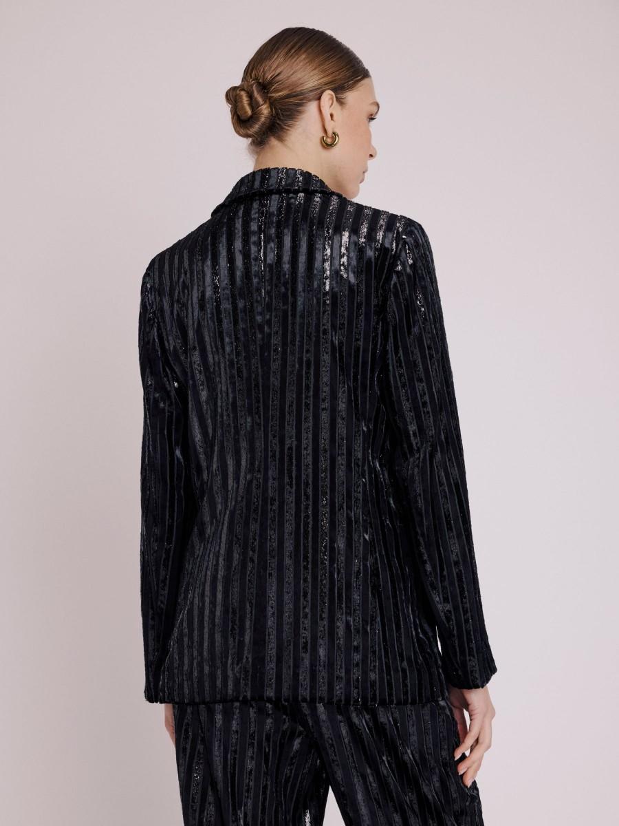 Berenice Blazer VALINDRA Blazer Droit En Velours Noir Avec Rayures En Lurex