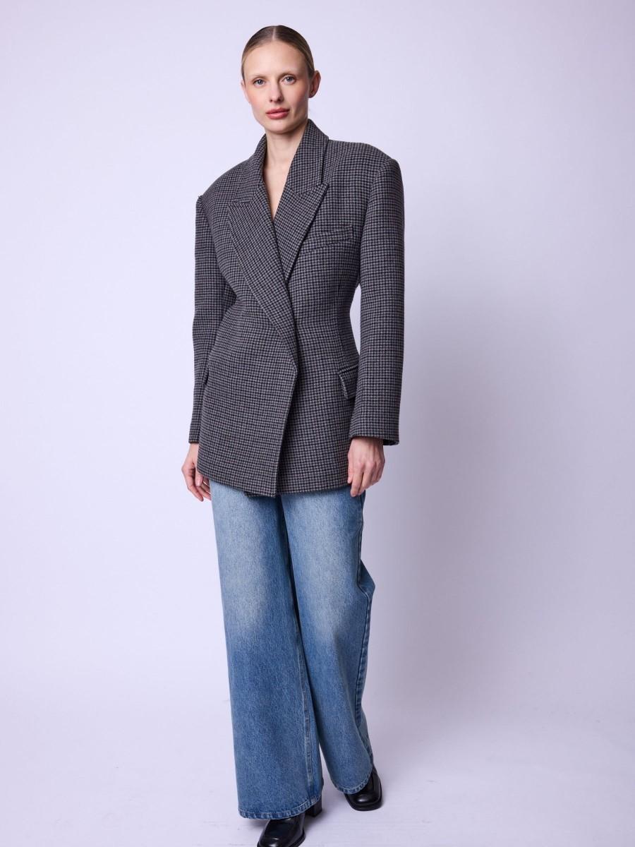 Berenice Blazer VEVA Blazer Gris Structuré à Carreaux