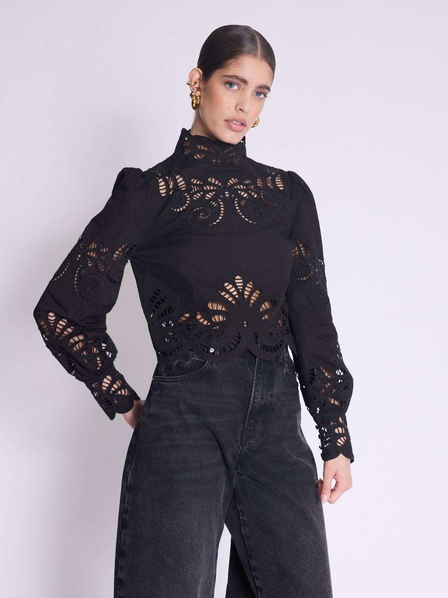 Berenice Blouse BRINDA Blouse Courte Col Montant Et Broderies