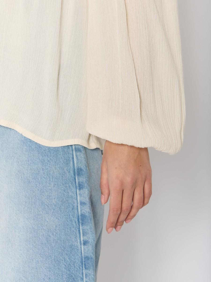 Berenice Blouse CBELINDA En Viscose Beige Manches Bouffantes Et Détails En Crochet