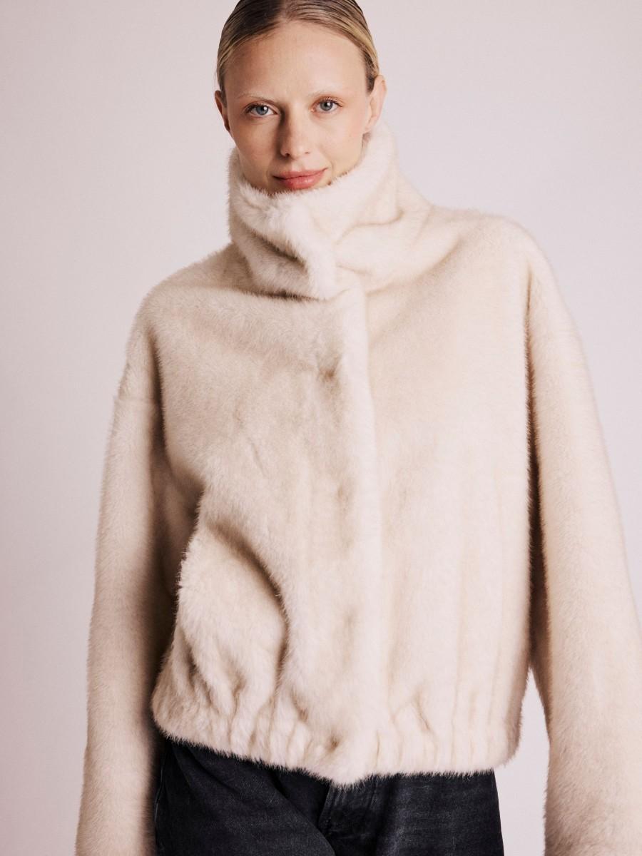 Berenice Bomber BATOUL Bomber Boule à Fausse Fourrure Beige