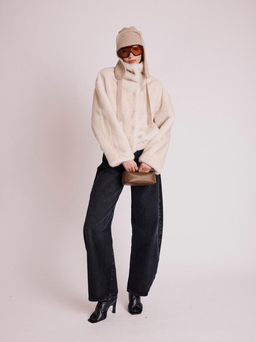 Berenice Bomber BATOUL Bomber Boule à Fausse Fourrure Beige