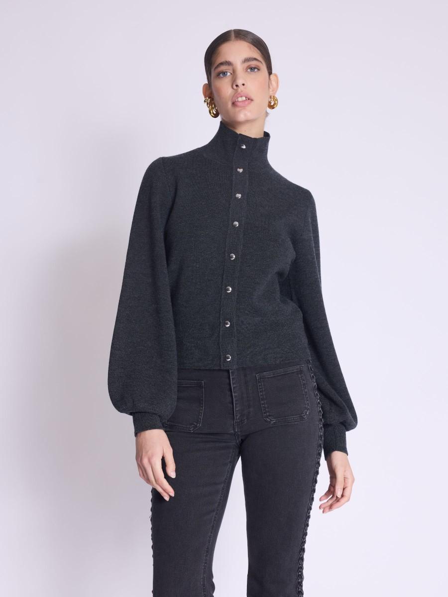 Berenice Cardigan GABY Cardigan gris à manches bouffantes et col montant