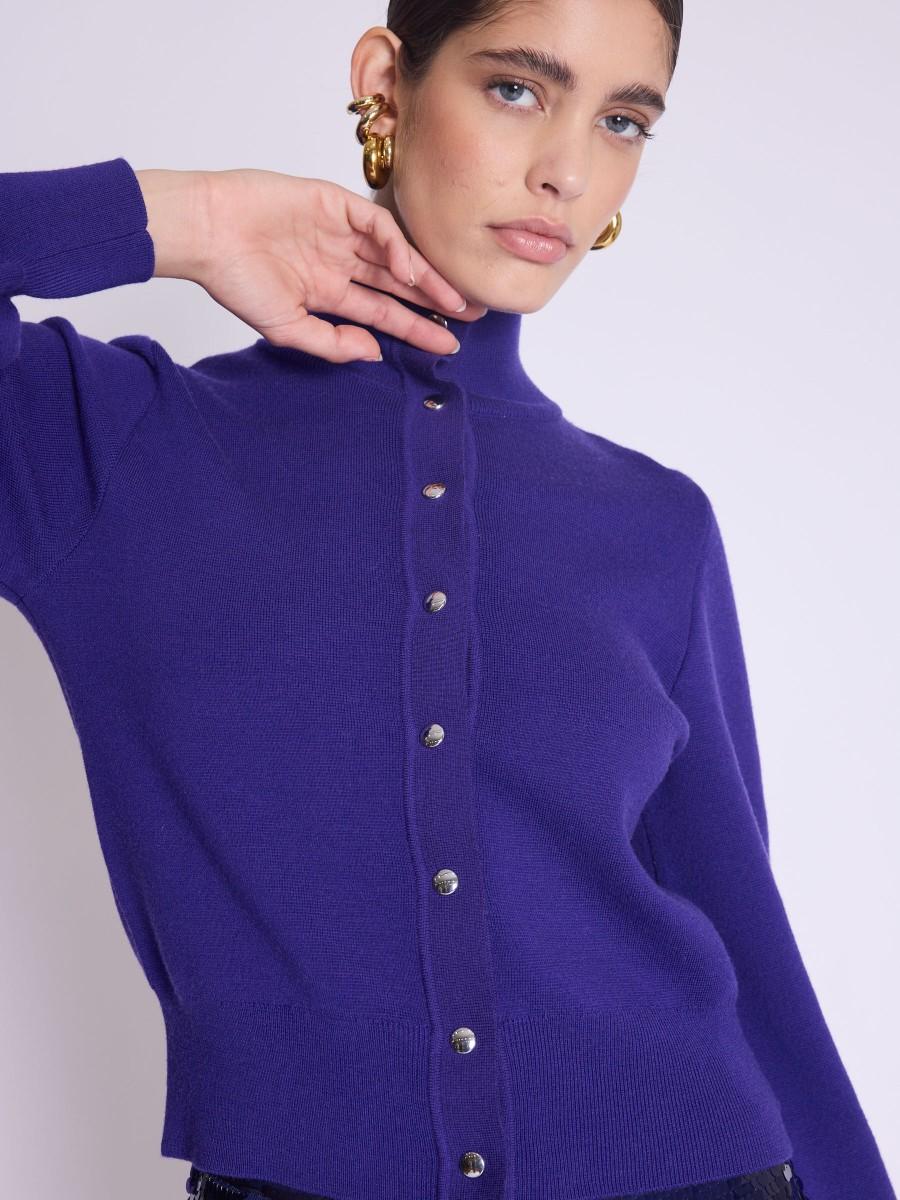 Berenice Cardigan GABY Cardigan Violet à Manches Bouffantes Et Col Montant